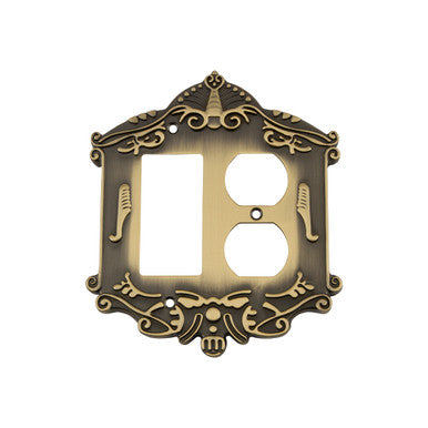 Nostalgic 719732: Victorian Single Rocker/Single Duplex Combination Switchplate - Antique Brass