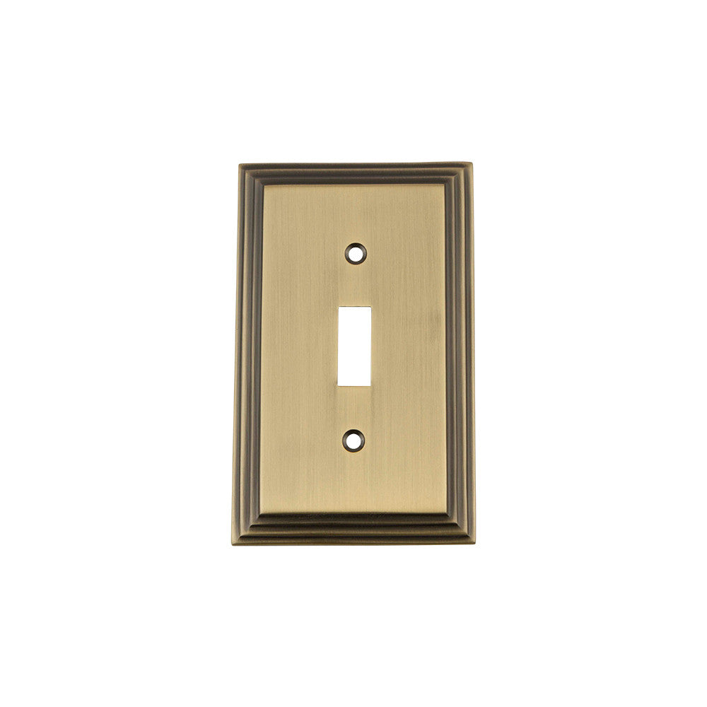 Nostalgic Warehouse 719734: Deco Single Toggle Switchplate - Antique Brass