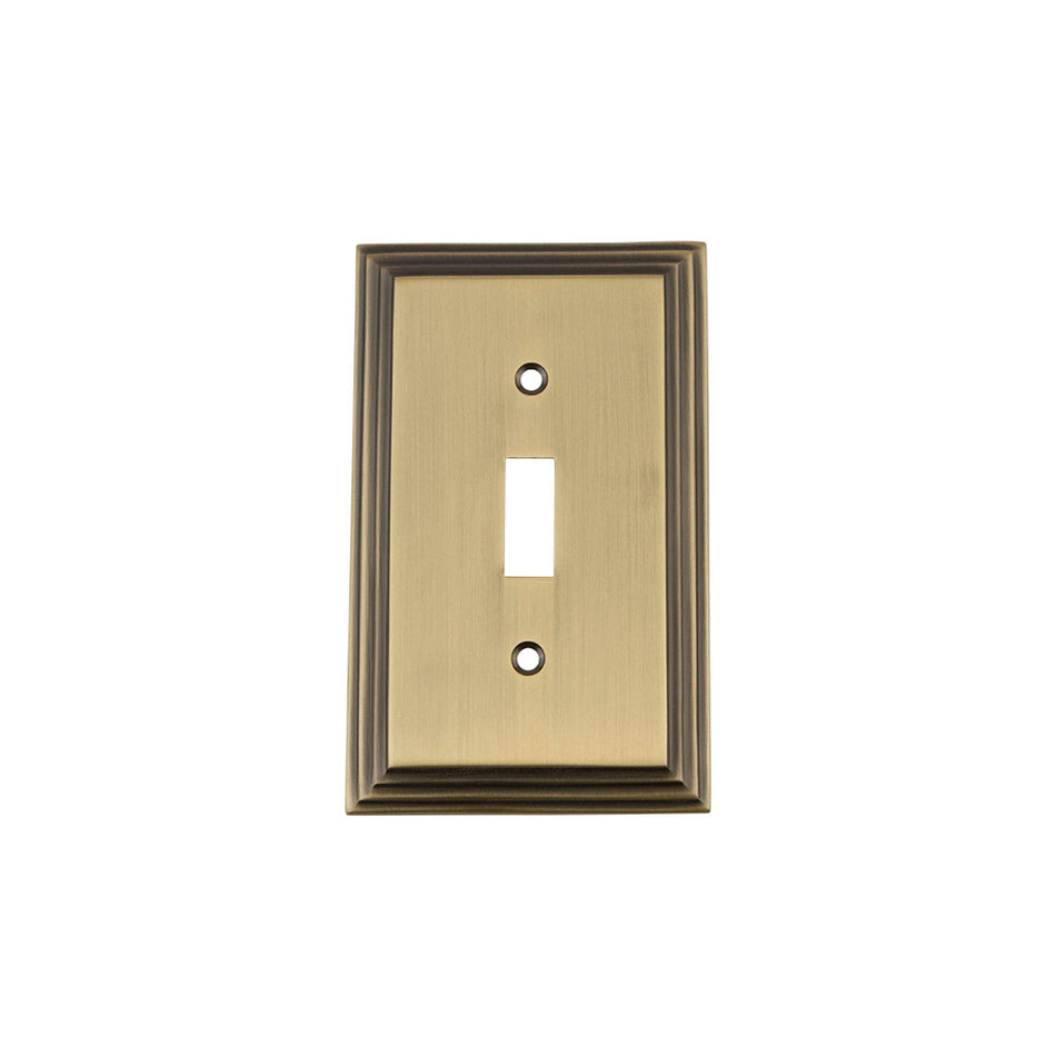 Nostalgic Warehouse 719734: Deco Single Toggle Switchplate - Antique Brass
