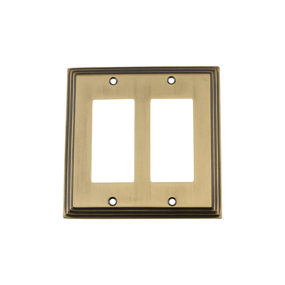 Nostalgic Warehouse 719738: Deco Double Rocker Switchplate - Antique Brass