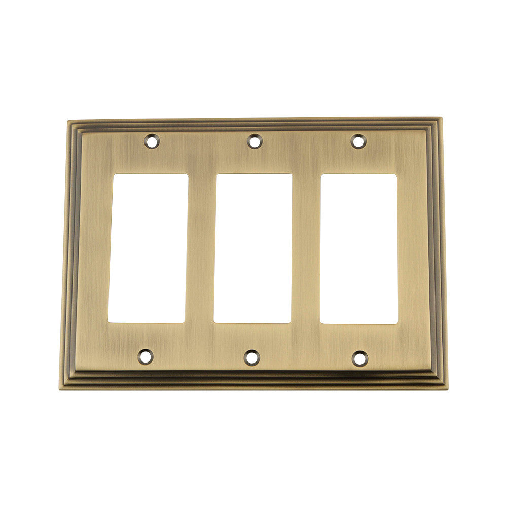 Nostalgic Warehouse 719739: Deco Triple Rocker Switchplate - Antique Brass