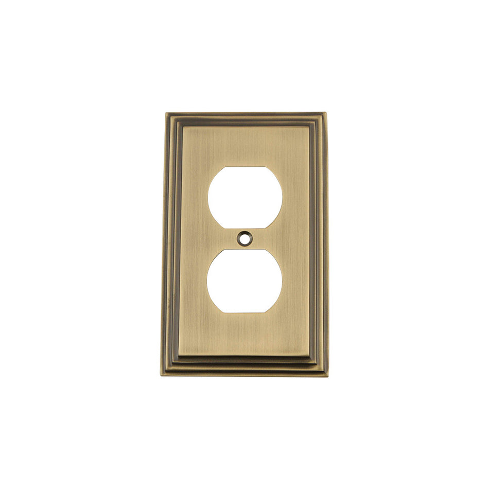 Nostalgic Warehouse 719740: Deco Single Duplex Switchplate - Antique Brass