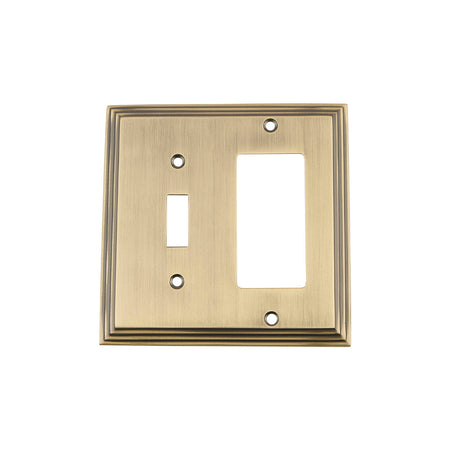 Nostalgic Warehouse 719742: Deco Single Toggle/Single Rocker Combination Switchplate - Antique Brass