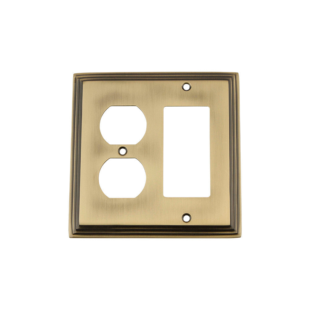 Nostalgic Warehouse 719744: Deco Single Rocker/Single Duplex Combination Switchplate - Antique Brass