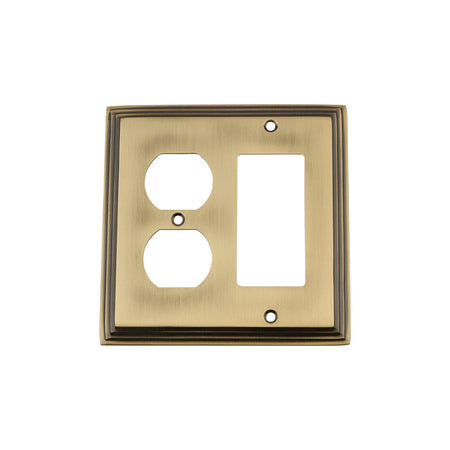 Nostalgic Warehouse 719744: Deco Single Rocker/Single Duplex Combination Switchplate - Antique Brass