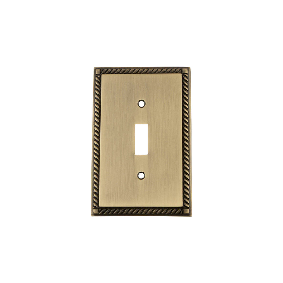 Nostalgic Warehouse 719746: Rope Single Toggle Switchplate - Antique Brass