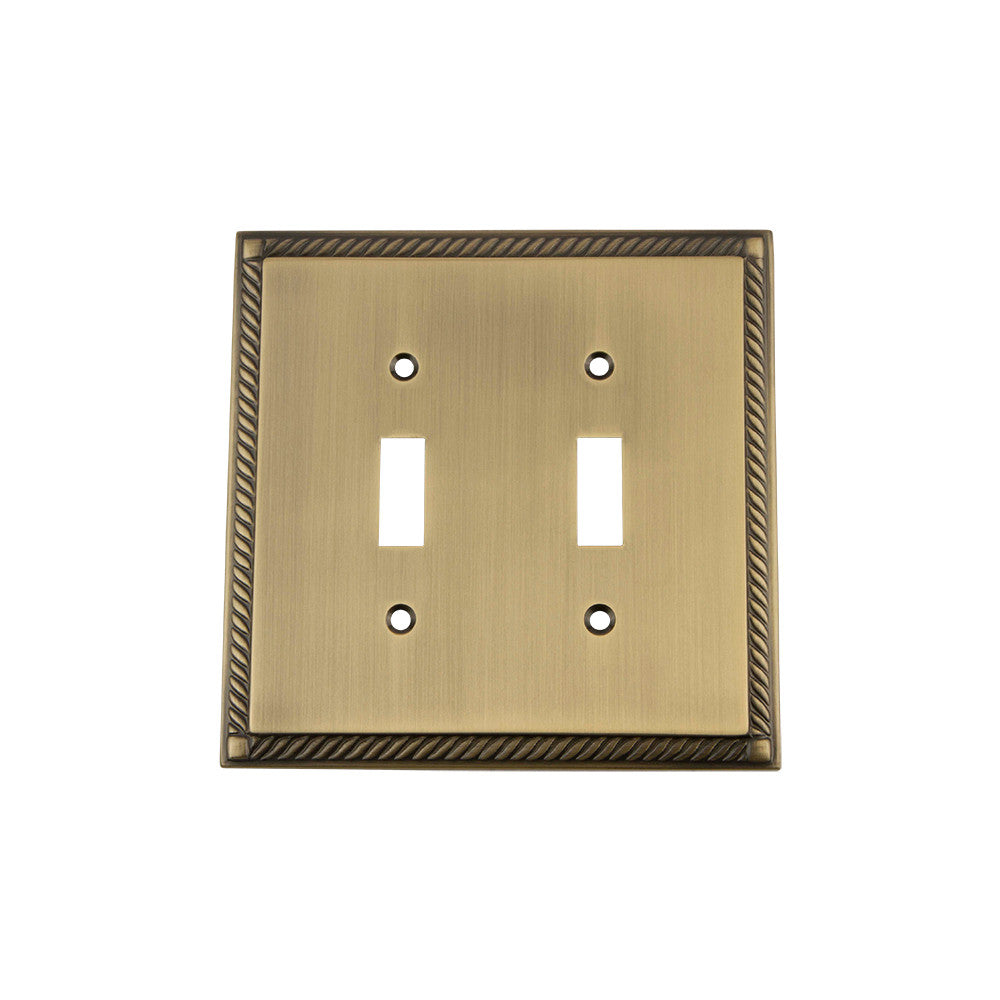 Nostalgic Warehouse 719747: Rope Double Toggle Switchplate - Antique Brass