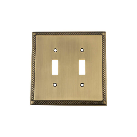 Nostalgic Warehouse 719747: Rope Double Toggle Switchplate - Antique Brass