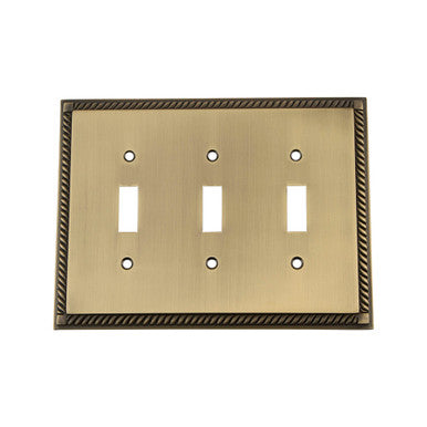 Nostalgic 719748: Rope Triple Toggle Switchplate - Antique Brass