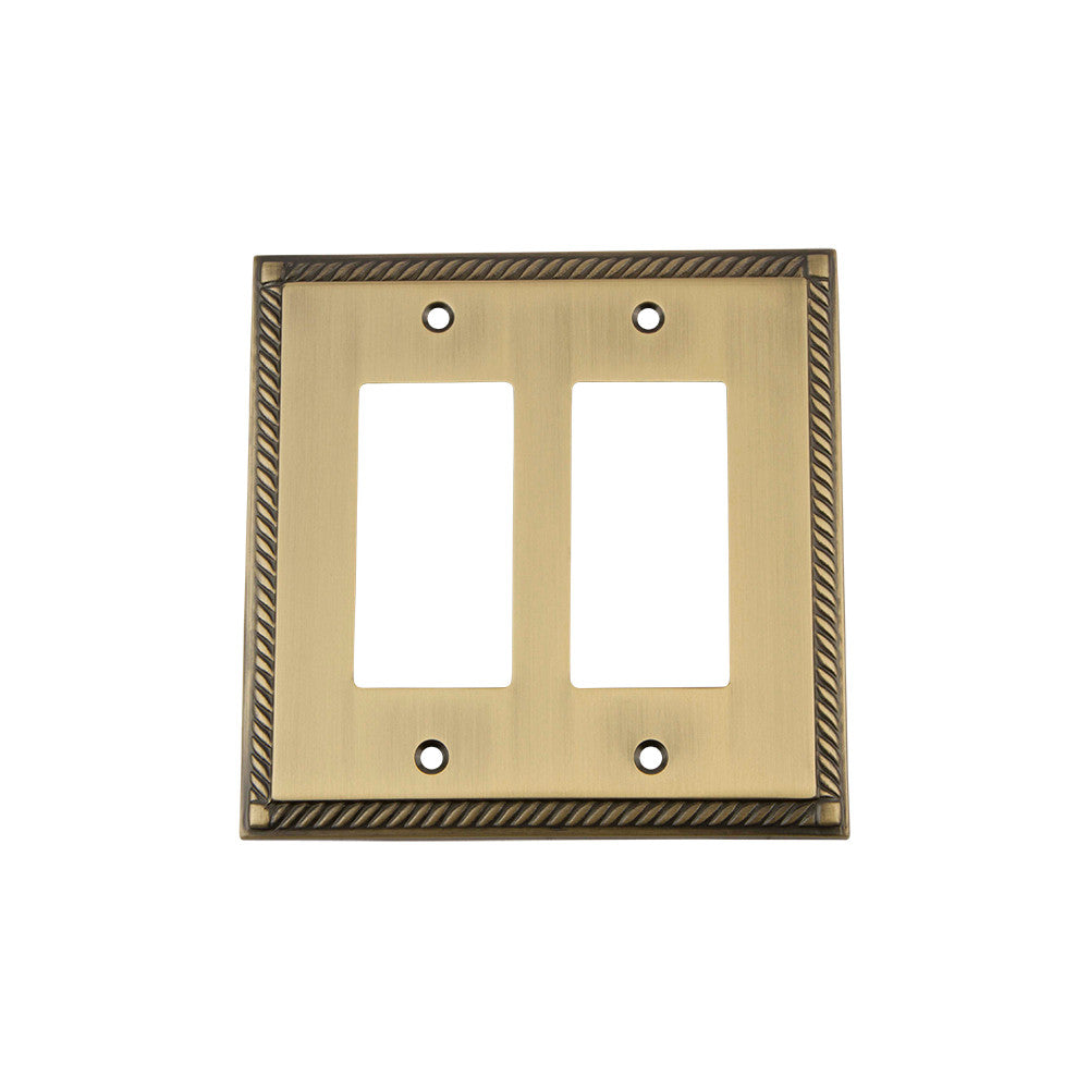 Nostalgic Warehouse 719750: Rope Double Rocker Switchplate - Antique Brass