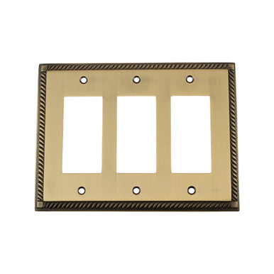 Nostalgic 719751: Rope Triple Rocker Switchplate - Antique Brass
