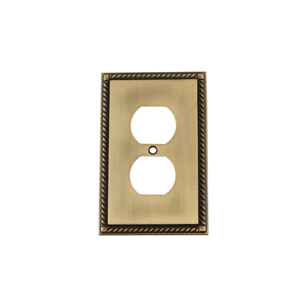 Nostalgic Warehouse 719752: Rope Single Duplex Switchplate - Antique Brass