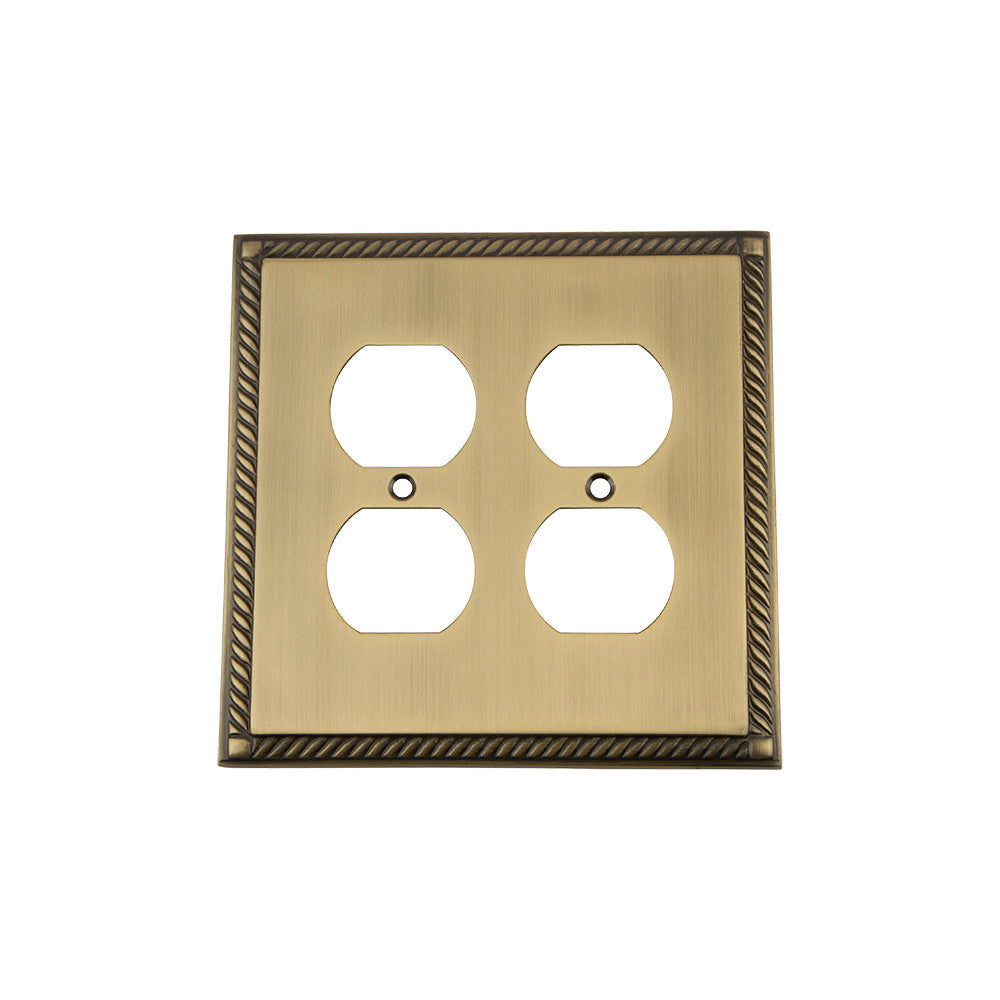 Nostalgic Warehouse 719753: Rope Double Duplex Switchplate - Antique Brass