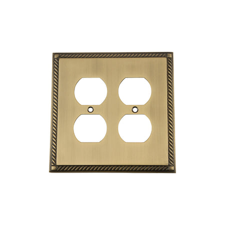 Nostalgic Warehouse 719753: Rope Double Duplex Switchplate - Antique Brass