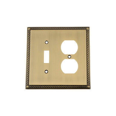 Nostalgic 719755: Rope Single Toggle/Single Duplex Combination Switchplate - Antique Brass