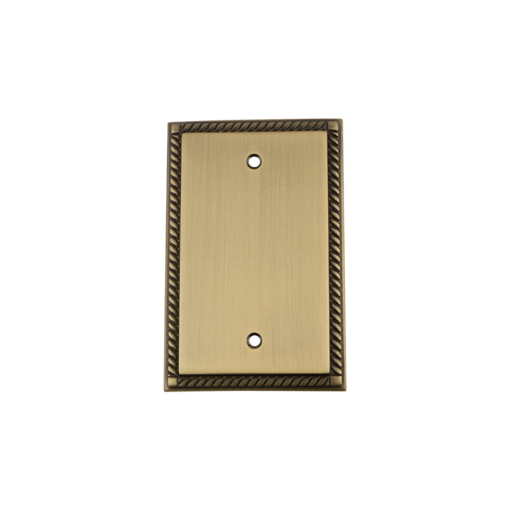 Nostalgic Warehouse 719757: Rope Single Blank Switchplate - Antique Brass