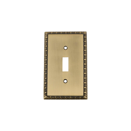 Nostalgic Warehouse 719758: Egg & Dart Single Toggle Switchplate - Antique Brass