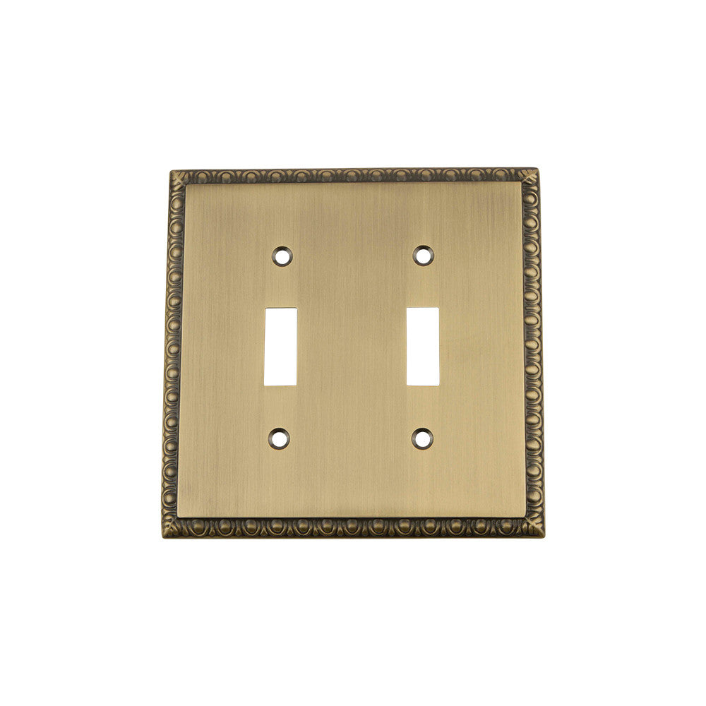 Nostalgic Warehouse 719759: Egg & Dart Double Toggle Switchplate - Antique Brass