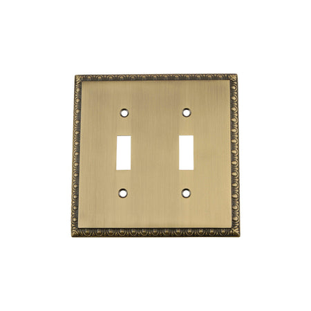 Nostalgic Warehouse 719759: Egg & Dart Double Toggle Switchplate - Antique Brass