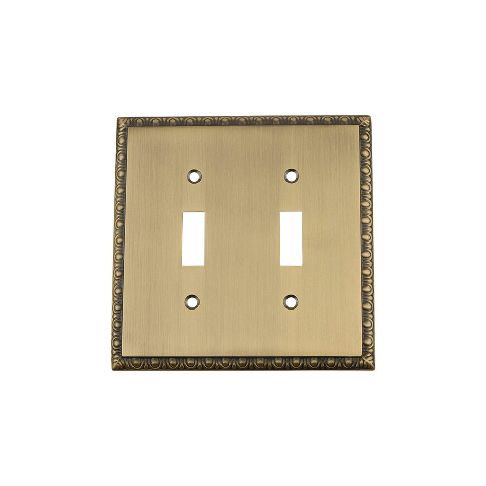 Nostalgic Warehouse 719759: Egg & Dart Double Toggle Switchplate - Antique Brass