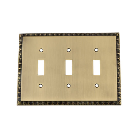 Nostalgic Warehouse 719760: Egg & Dart Triple Toggle Switchplate - Antique Brass