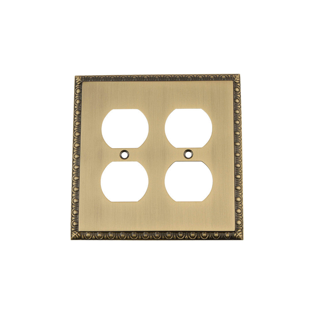 Nostalgic Warehouse 719765: Egg & Dart Double Duplex Switchplate - Antique Brass