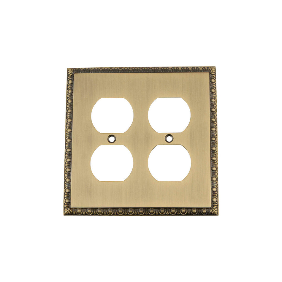 Nostalgic Warehouse 719765: Egg & Dart Double Duplex Switchplate - Antique Brass