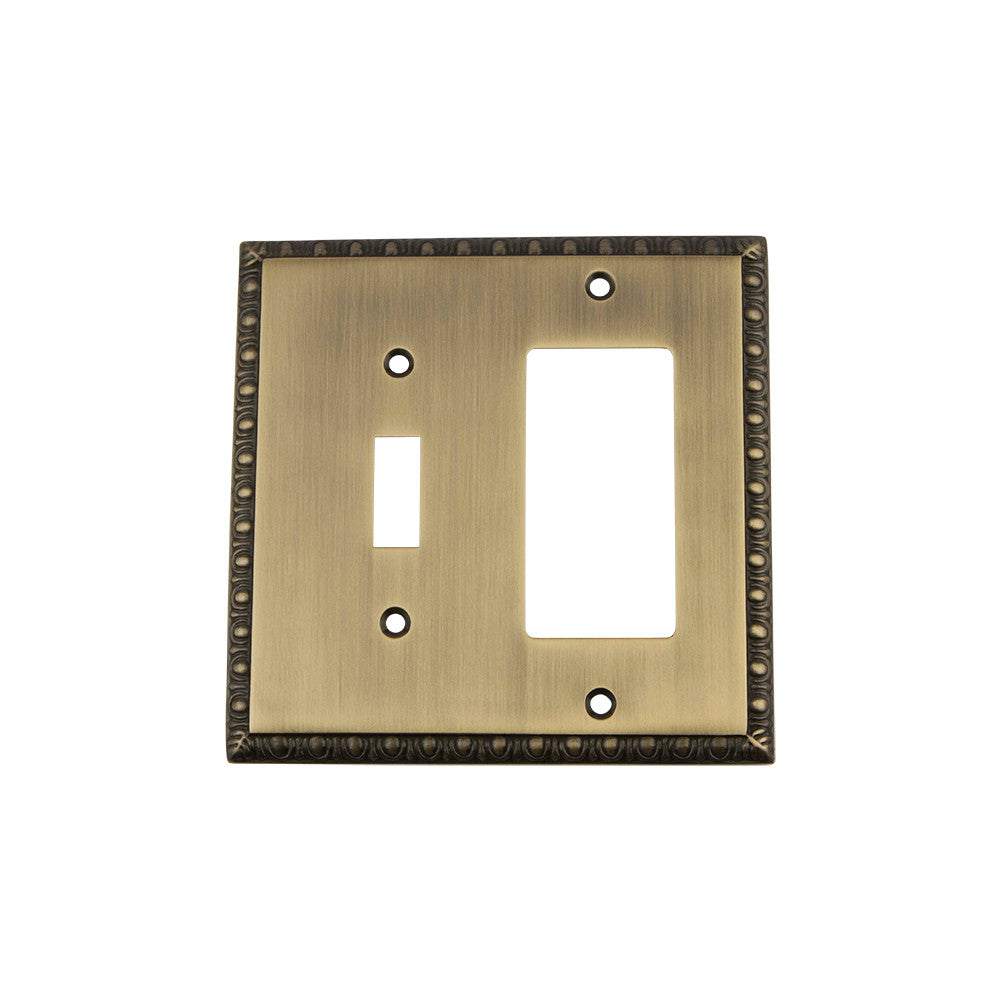Nostalgic Warehouse 719766: Egg & Dart Single Toggle/Single Rocker Combination Switchplate - Antique Brass