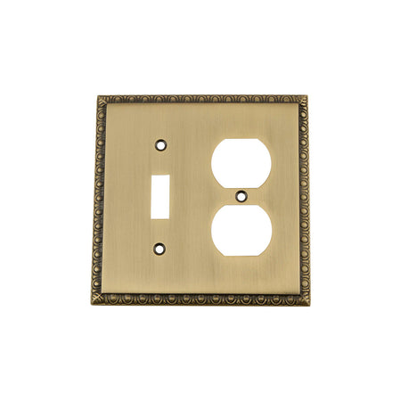 Nostalgic Warehouse 719767: Egg & Dart Single Toggle/Single Duplex Combination Switchplate - Antique Brass