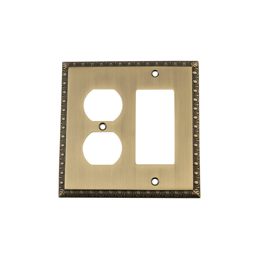 Nostalgic Warehouse 719768: Egg & Dart Single Rocker/Single Duplex Combination Switchplate - Antique Brass