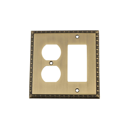 Nostalgic Warehouse 719768: Egg & Dart Single Rocker/Single Duplex Combination Switchplate - Antique Brass