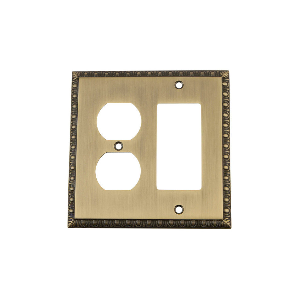 Nostalgic Warehouse 719768: Egg & Dart Single Rocker/Single Duplex Combination Switchplate - Antique Brass