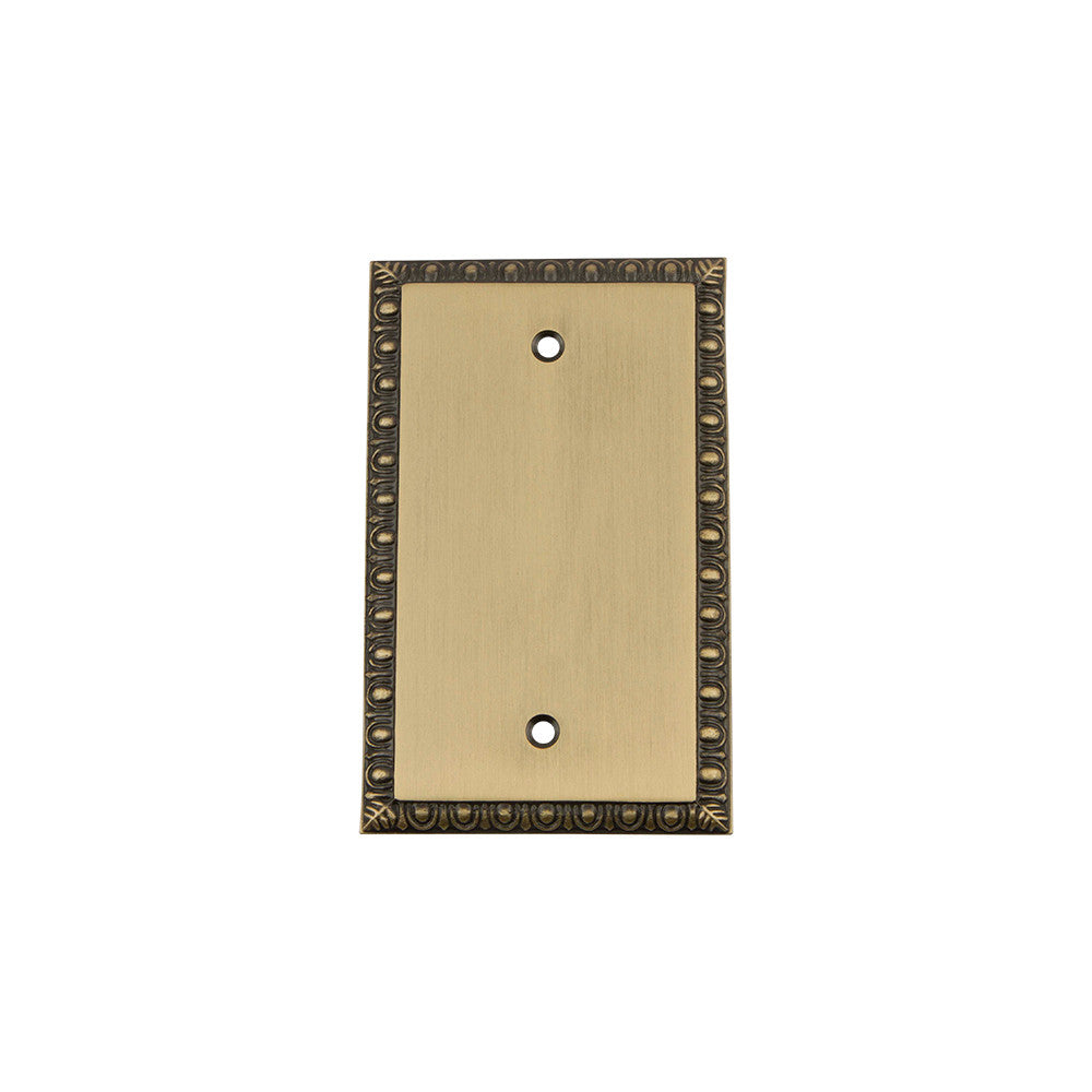Nostalgic Warehouse 719769: Egg & Dart Single Blank Switchplate - Antique Brass