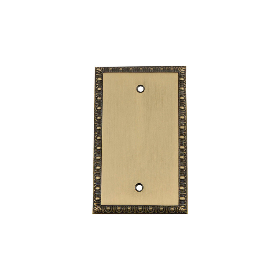 Nostalgic Warehouse 719769: Egg & Dart Single Blank Switchplate - Antique Brass