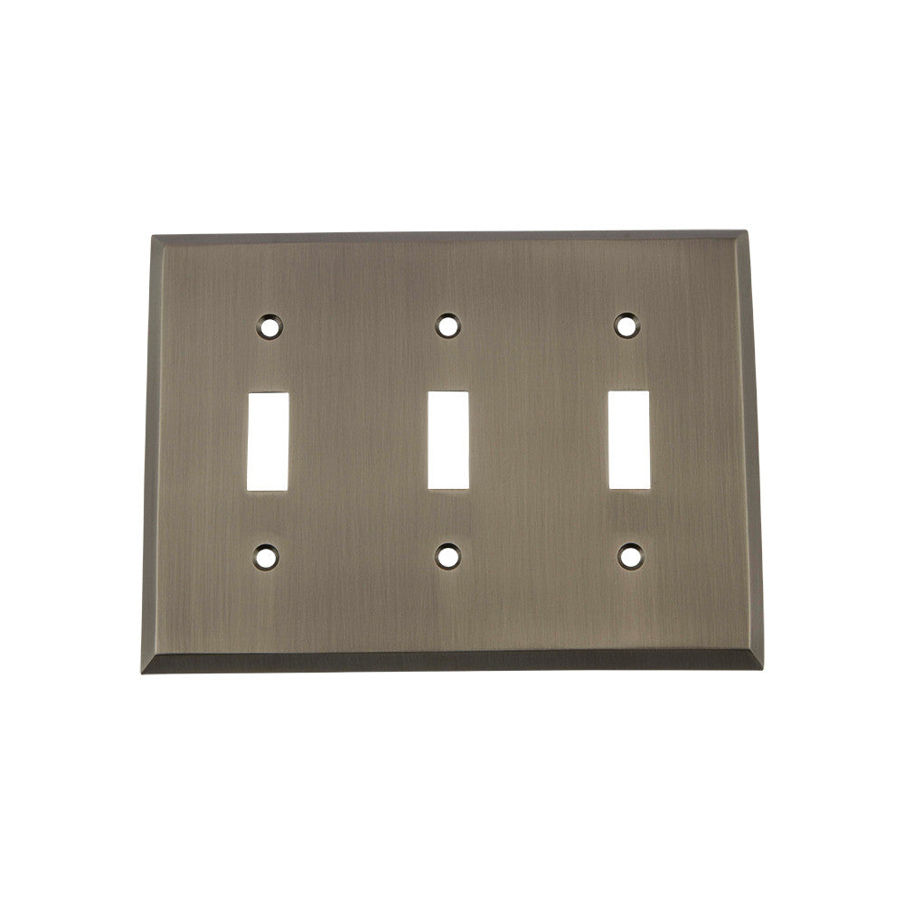 Nostalgic Warehouse 719772: New York Triple Toggle Switchplate - Antique Pewter