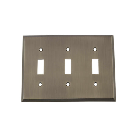 Nostalgic Warehouse 719772: New York Triple Toggle Switchplate - Antique Pewter