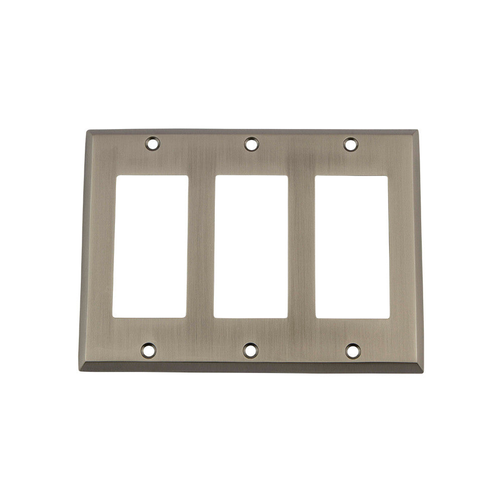 Nostalgic Warehouse 719775: New York Triple Rocker Switchplate - Antique Pewter