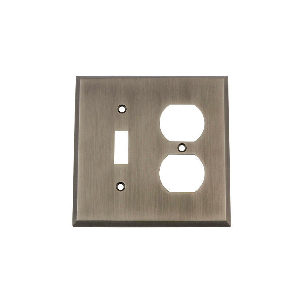 Nostalgic Warehouse 719779: New York Single Toggle/Single Duplex Combination Switchplate - Antique Pewter