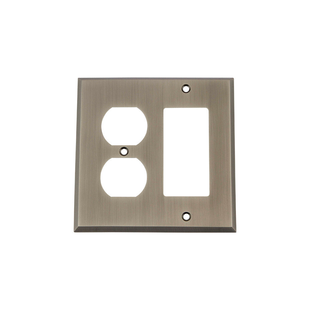 Nostalgic Warehouse 719780: New York Single Rocker/Single Duplex Combination Switchplate - Antique Pewter