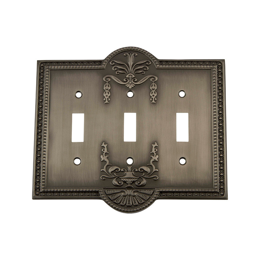 Nostalgic Warehouse 719784: Meadows Triple Toggle Switchplate - Antique Pewter