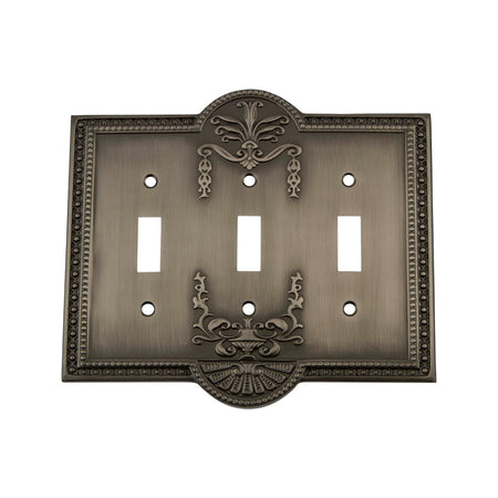 Nostalgic Warehouse 719784: Meadows Triple Toggle Switchplate - Antique Pewter