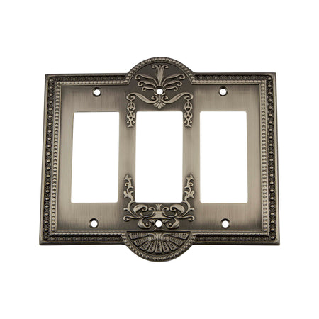 Nostalgic Warehouse 719787: Meadows Triple Rocker Switchplate - Antique Pewter