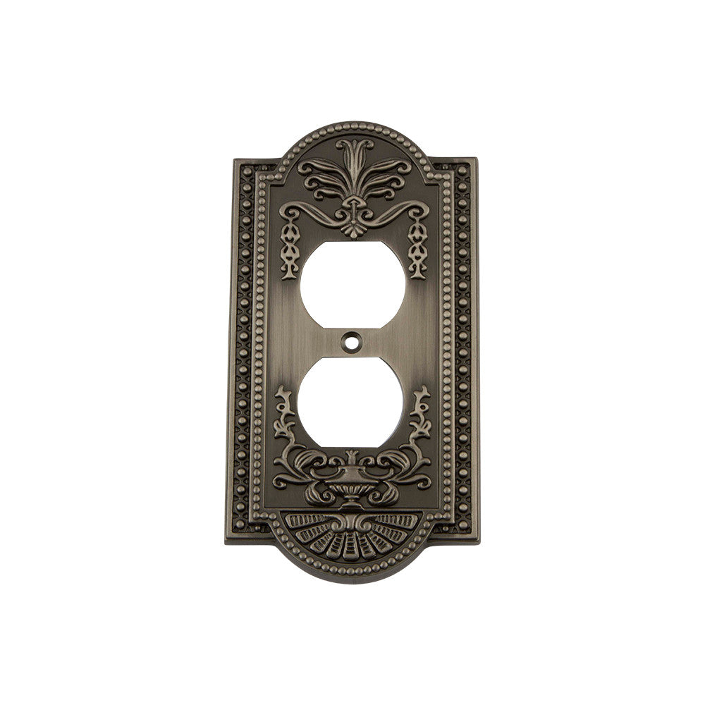 Nostalgic Warehouse 719788: Meadows Single Duplex Switchplate - Antique Pewter