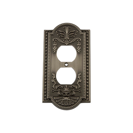 Nostalgic Warehouse 719788: Meadows Single Duplex Switchplate - Antique Pewter