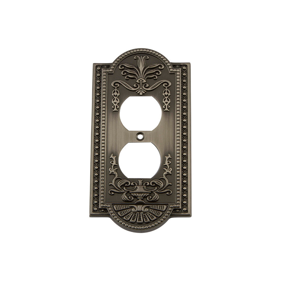 Nostalgic Warehouse 719788: Meadows Single Duplex Switchplate - Antique Pewter