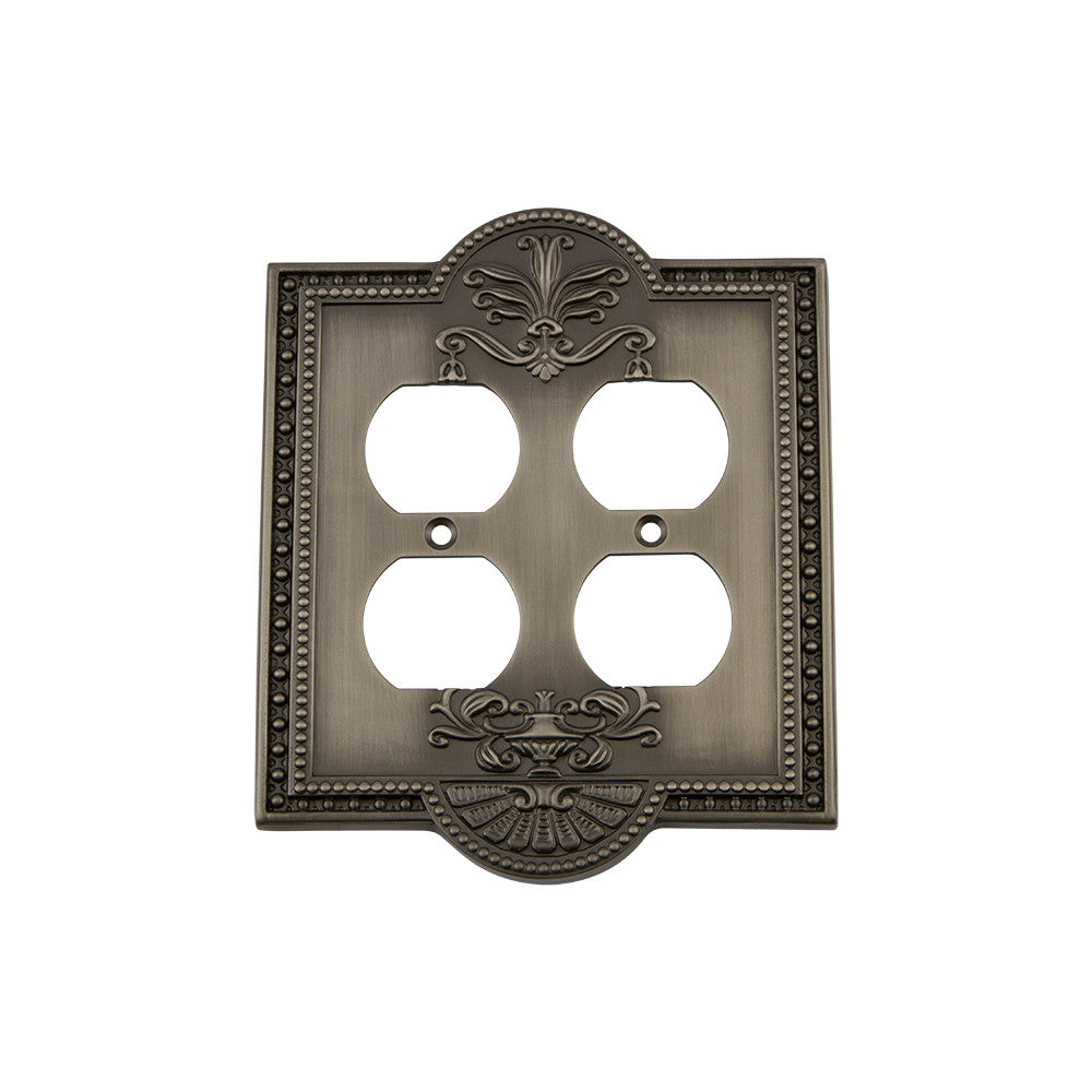 Nostalgic Warehouse 719789: Meadows Double Duplex Switchplate - Antique Pewter