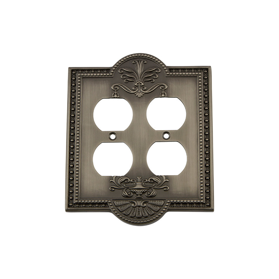 Nostalgic Warehouse 719789: Meadows Double Duplex Switchplate - Antique Pewter