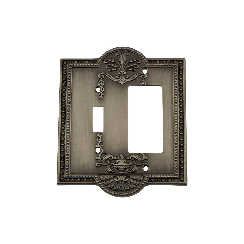 Nostalgic Warehouse 719790: Meadows Single Toggle/Single Rocker Combination Switchplate - Antique Pewter
