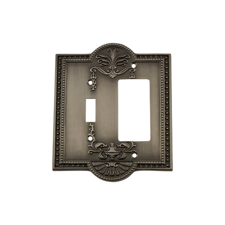 Nostalgic Warehouse 719790: Meadows Single Toggle/Single Rocker Combination Switchplate - Antique Pewter