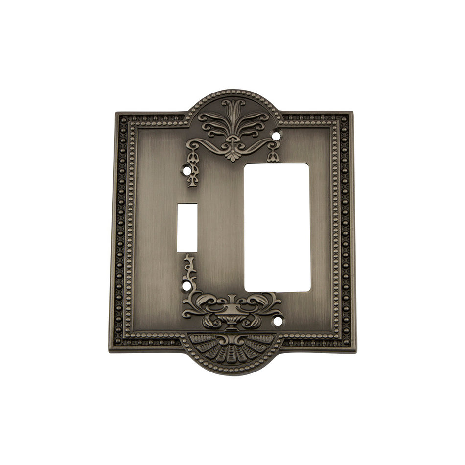 Nostalgic Warehouse 719790: Meadows Single Toggle/Single Rocker Combination Switchplate - Antique Pewter